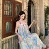 Summer Dopamine Seaside Vacation Dress Oil Painting Painting Printing Suspender Skirt Female Feeling Photo Long Skirt