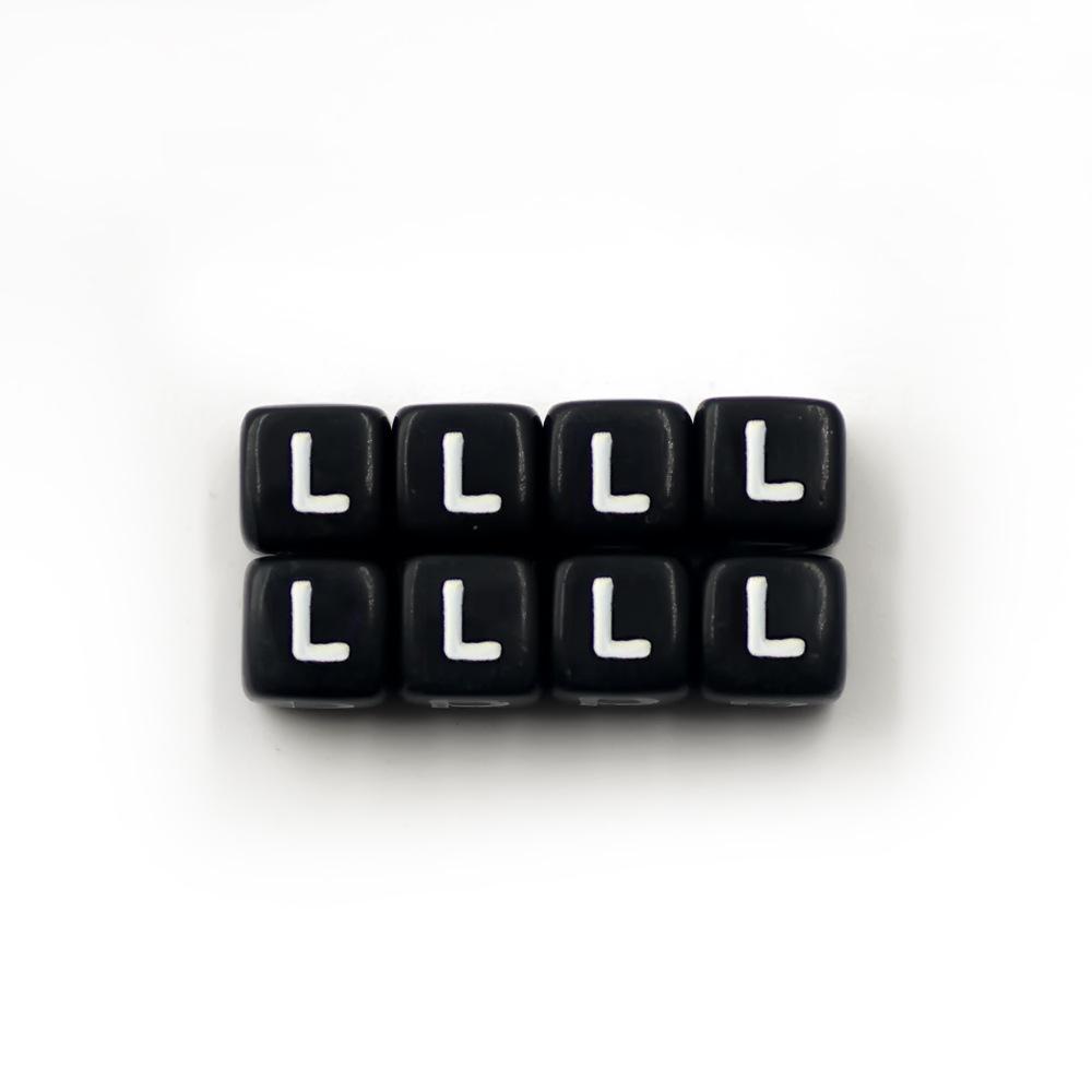 Akrylové černé korálky 6x6mm s bílými písmeny – Dětské ručně vyráběné doplňky pro anglické dopisní šperky