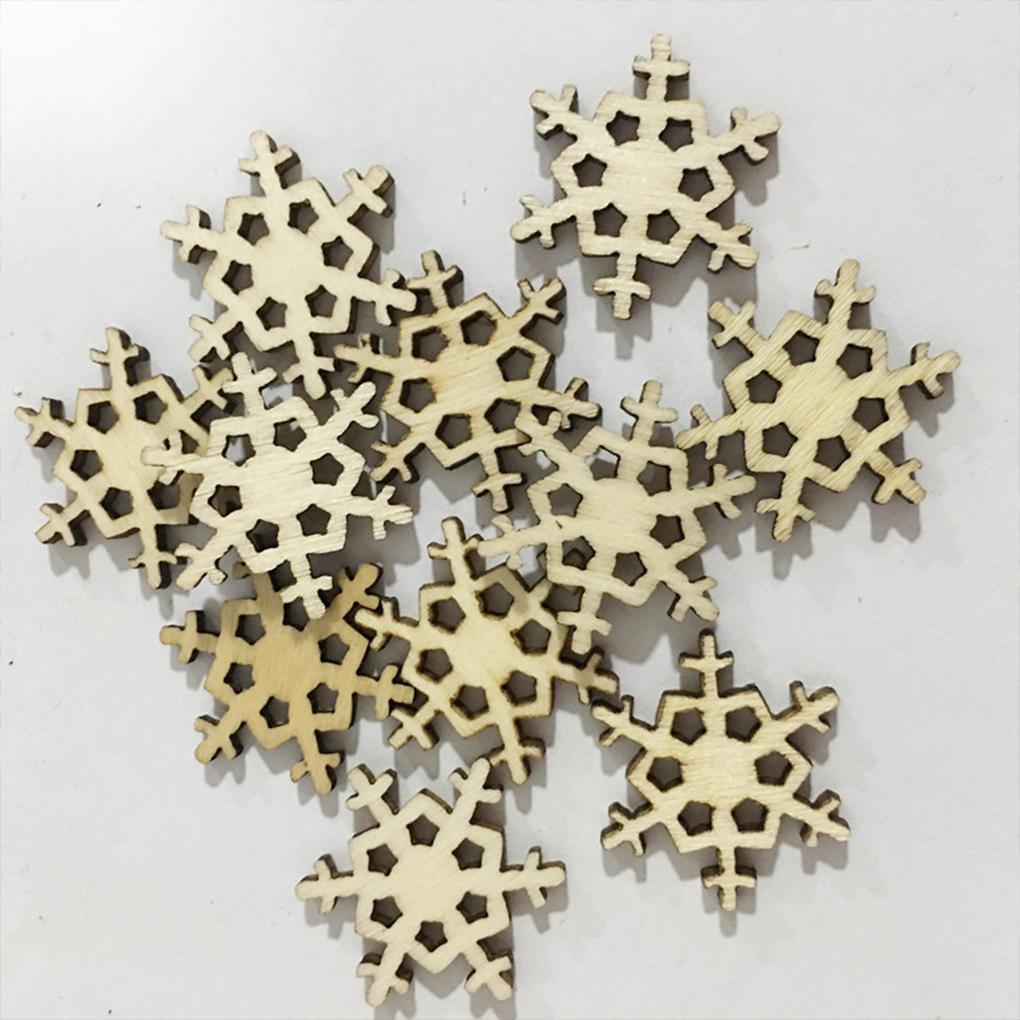 50x Christmas Tree Wooden Hanging Ornaments For Xmas Decoration Snowflake Xmas Tree Pendants Mini