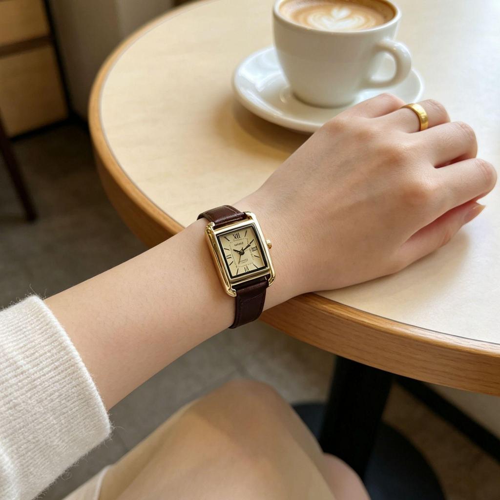 Ceas de damă retro roman pătrat cu curea din piele, cu mecanism cu quartz - Design elegant și simplu