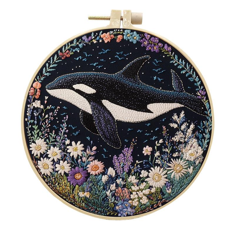 

1 шт. Набор для вышивания «Кит и цветы», сделай сам, тканевый набор для рукоделия с инструментами 20cm