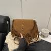 New Retro Suede Faux Leather Saddle Bag for Women Fringe Tassel Crossbody Shoulder Purse Vintage Western Style Handbag