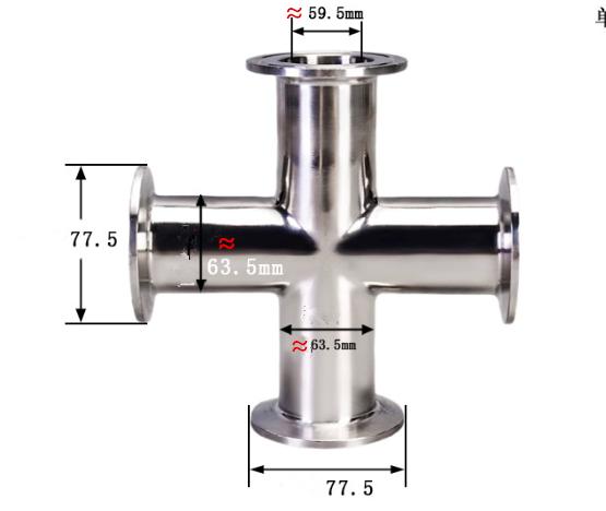 2,5 "rohr OD 57 63mm Edelstahl SS304 4 Weg Kreuz Sanitär Fitting Tri Clamp Ferrule OD 77mm Homebrew