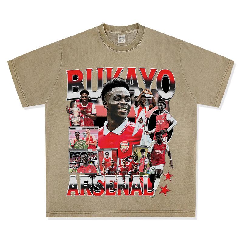 Hooded Sweater Abukayosak T-Shirt Heavy Vintage Bukayo Crew Neck Saka Print Short Sleeve