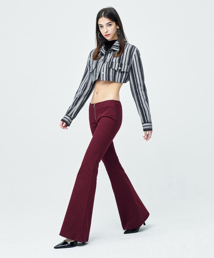 Attentionrow For Women Striped Oversized Trucker Short Jacket (Dark Gray)