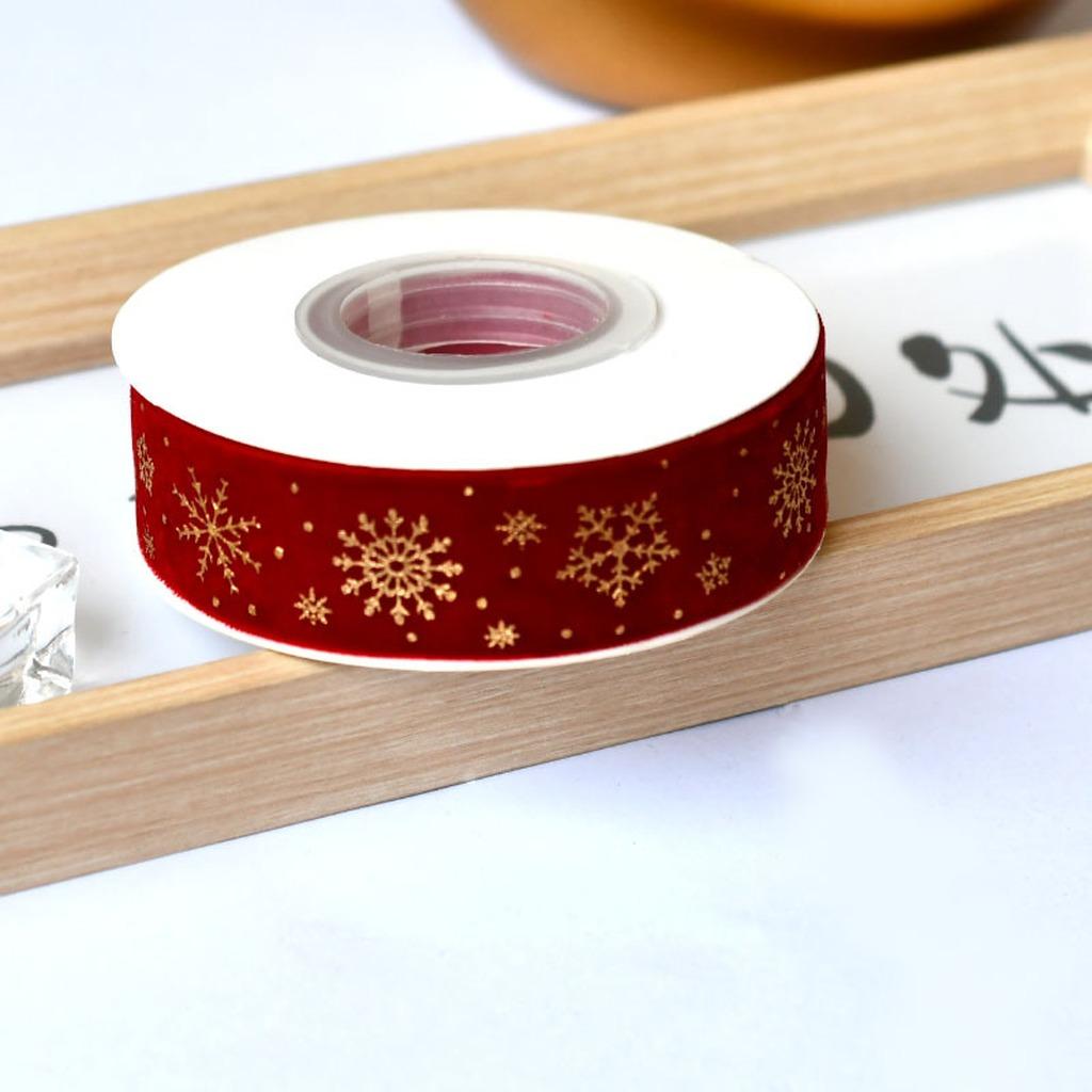 Flocked Velvet Ribbon Festive Gold Foil Printed Ribbon Christmas Velvet Ribbon Classic For Cake Packaging Wedding Event Bow