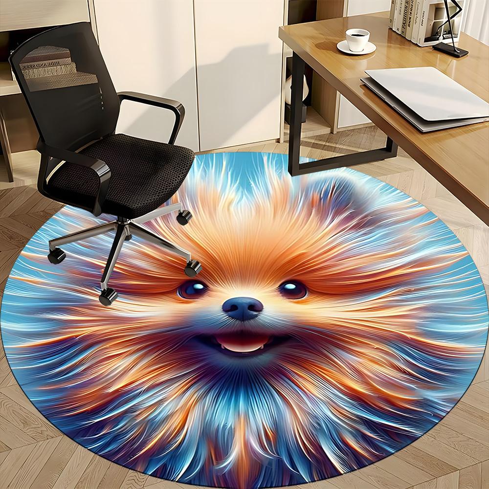 1pc Pomeranian Art Carpet for Office Non-Slip, Round Carpet, Soft & Comfortable, Carpet for Office, Lightweight Round Floor Mat