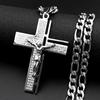 Jesus Kreuz Kruzifix Anhänger Halskette für Männer Edelstahl Goldfarbe Christlich Spanisch Vaterunser Figaro Kette Schmuck