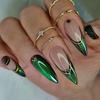 Green Cat Eye French Manicure Detachable Nail Tips - 24 Pieces of Wearable European Style False Fingernails