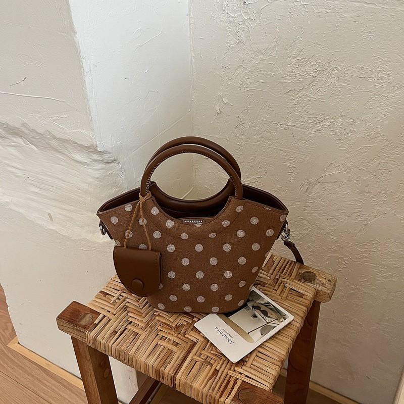 Stylish Polka Dot PU Shoulder Bag Women - Minimalist Urban Tote With Zip Interior Pocket