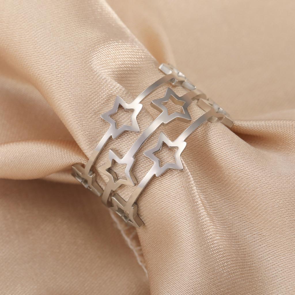 Women's Hollow Stars Ring Stainless Steel Adjustable Open Finger Rings Trendy Jewelry Birthday Gift
