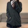 Grå College Tröja Ytterkläder Kofta JK Uniform Höst Vinter Japansk Enfärgad V-ringad Knappar Ficka Lös Tunn Långärmad Stickad