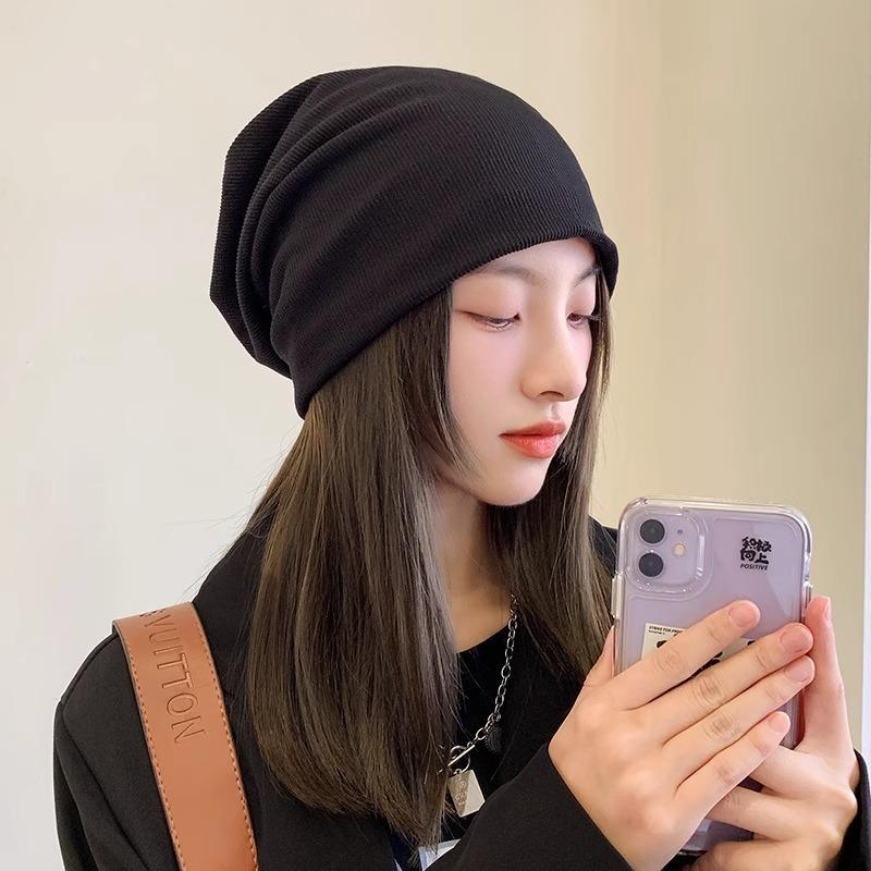 Hat Female Autumn and Winter Tide Versatile Wool Confinement Hat Baotou Cold Hat Sleeve Knitted Stacking Hat