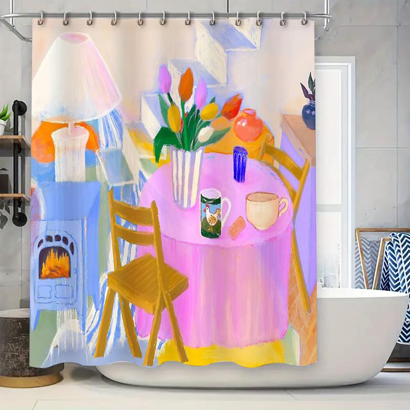 

Floral Shower Curtain Vintage Farmhouse Kitchen Botanical Washable Fabric Decor W60H190(CM)-1 Pcs