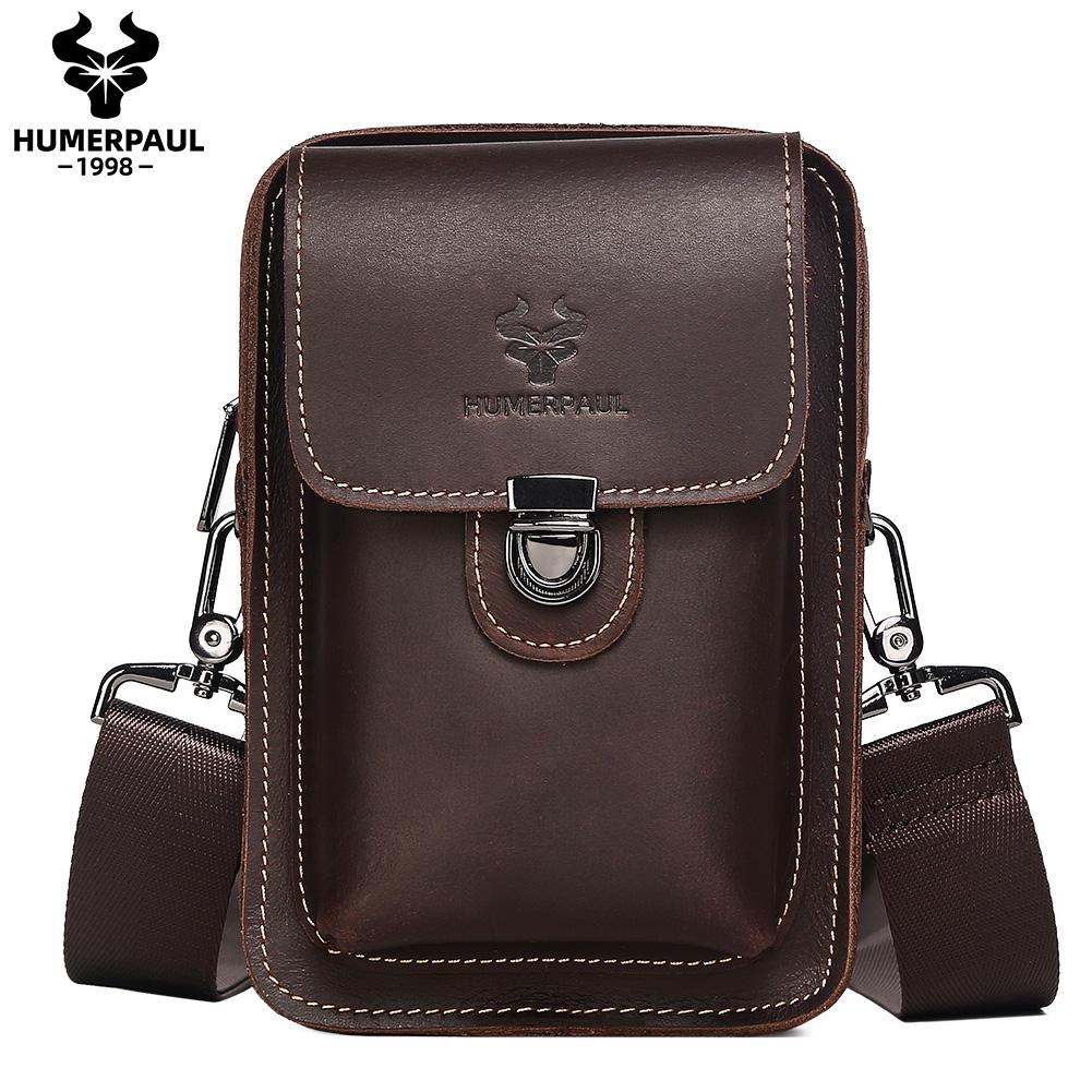 Humerpaul New Men Bags First Layer Cowhide Shoulder Bag Retro Messenger Bag Multi-function Tool Storage Bag Sports Waist Bag