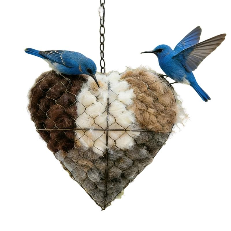 Iron Heart Shape Handmade Bird Nesting Heart Refillable Garden Yard Art Decoration Natural Nesting Fibers for Wild Birds