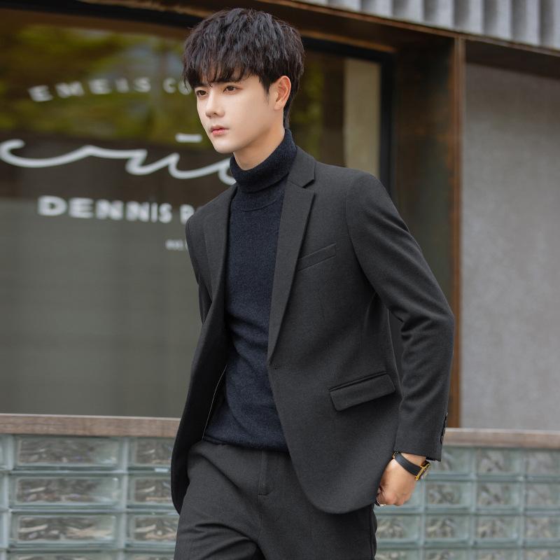 Traje Casual Traje Versión Coreana Ajuste Delgado Tendencia Otoño e Invierno Chaqueta Superior Gruesa de Lana para Hombre