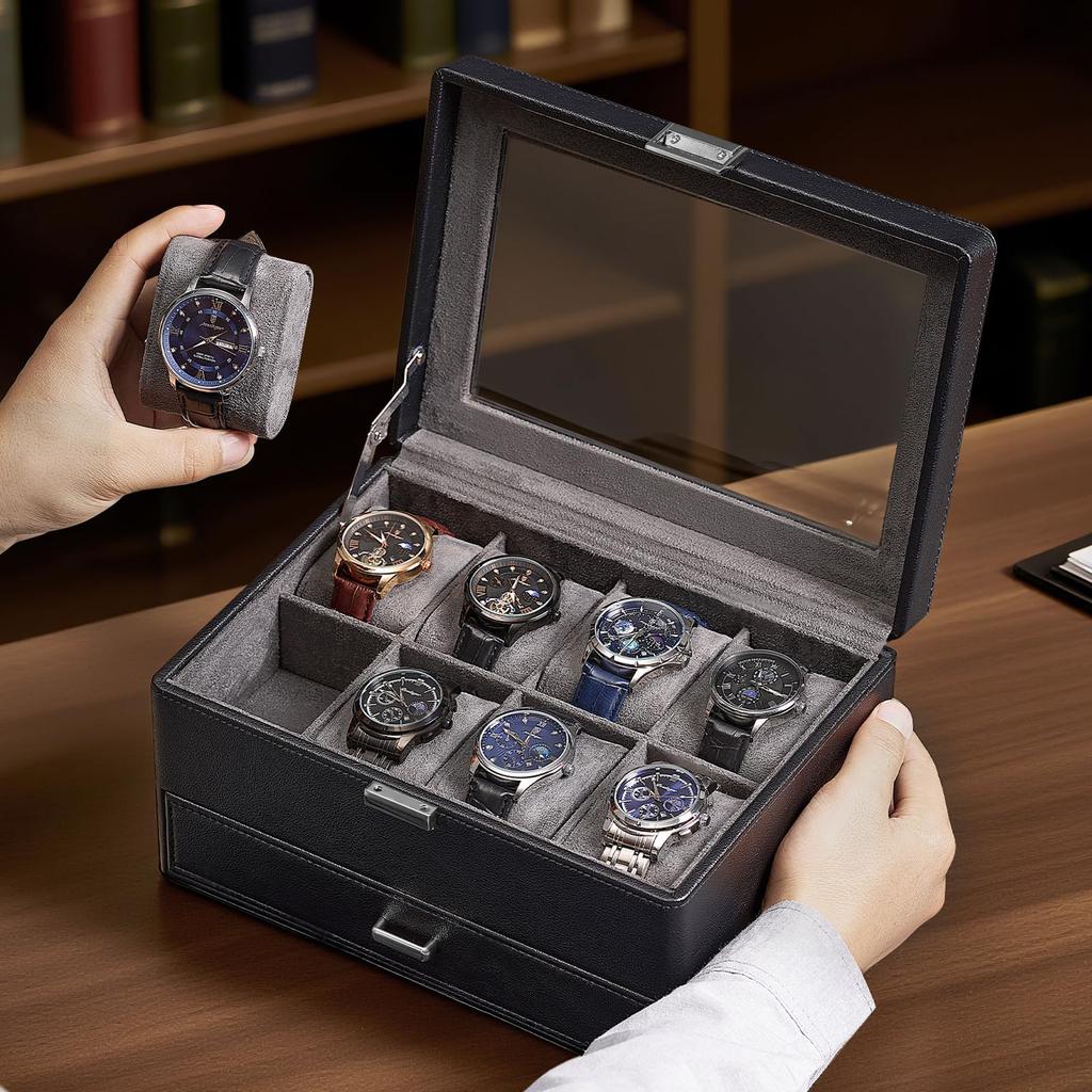 ProCase Watch PU Watch Storage Accessory Small Item Birthday Anniversary Gift Black Case, Material, 8-Watch Capacity, 2-Tier, Unisex, Box, Box, Case,