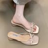 Soft Leather Version~ Gentle Wind-cool Slippers 2025 New French Temperament Elegant Thick Heel One-word Drag Cool Slippers Women