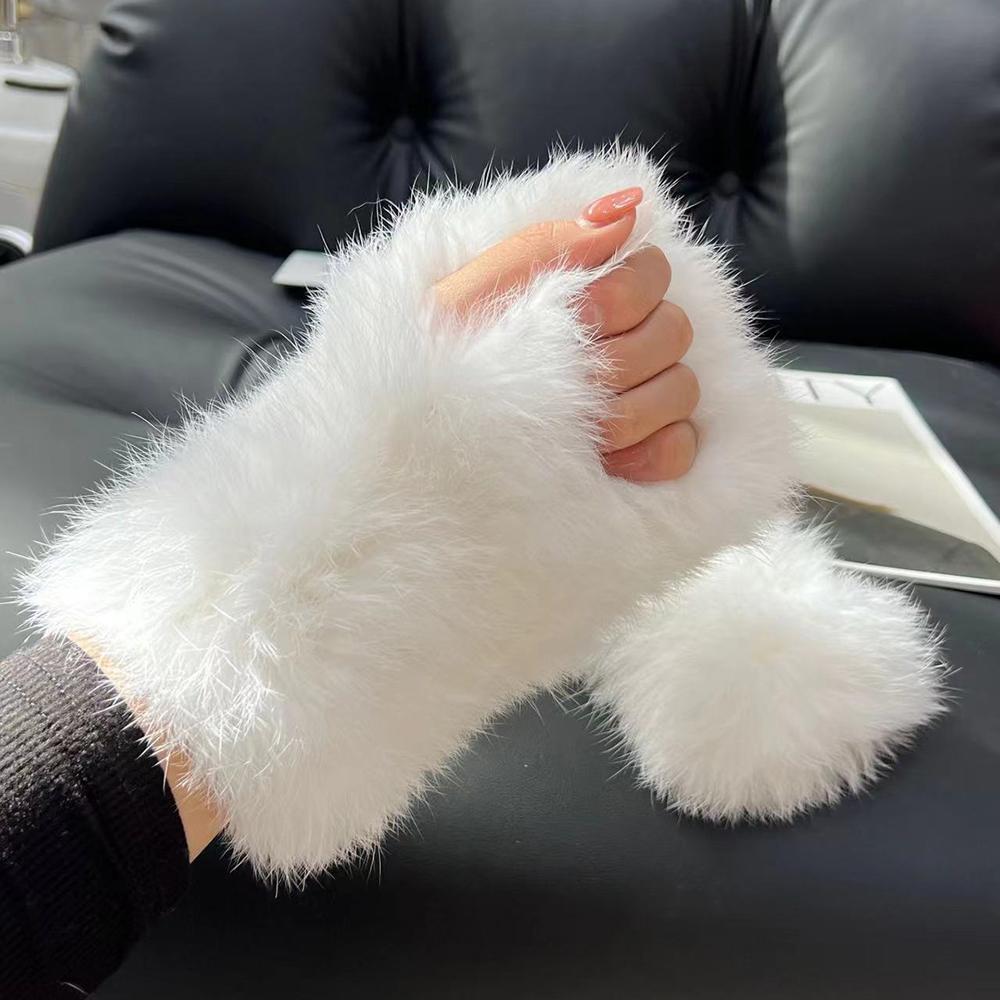 Real Rabbit Fur Gloves Winter Women Warm Soft Natural Rabbit Fur Gloves Knitted Thick Female Genuine Rabbit Fur Mittens