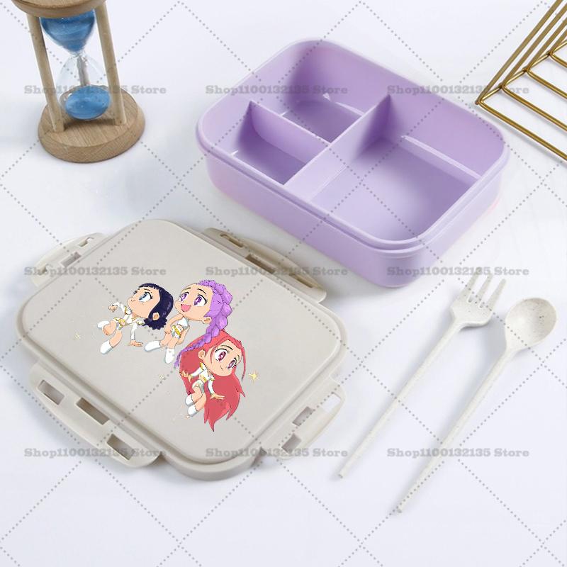 Kpop Demon Hunter Bento Lunch Box Kawaii Girl Portable Bento Boxs Student Hermetic Food Crisper Single Layer Capacity Kids Gift