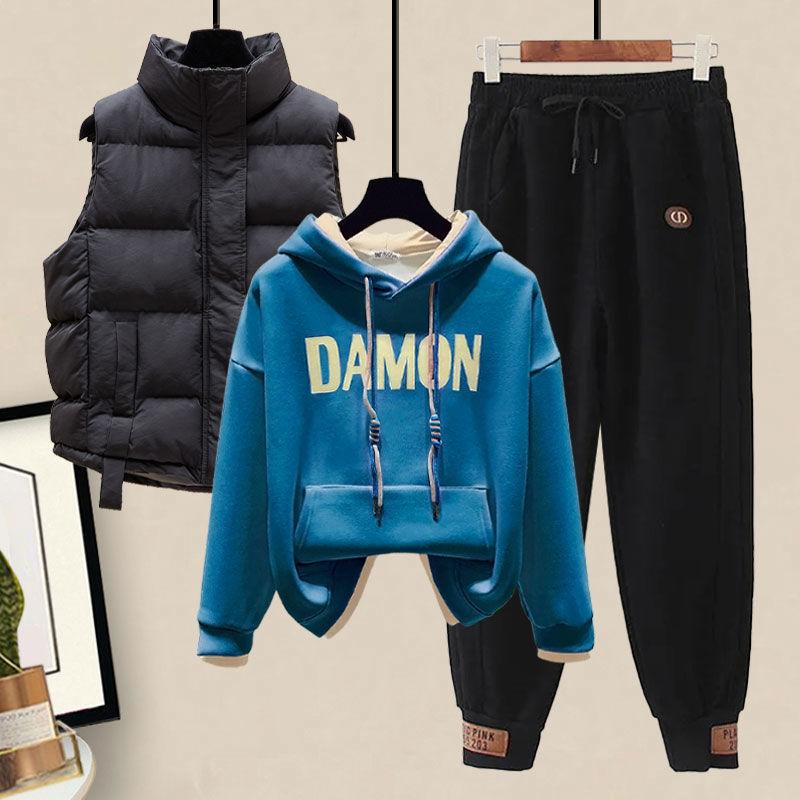 Plysj Tykk Hettevest Casual Sportbukser Moteriktig Student Sportssett Vinter Treningsdress Antrekk