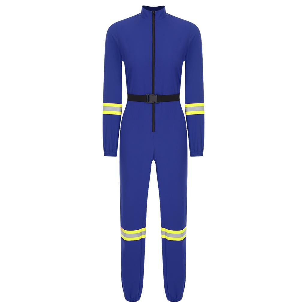 Damski Romper Cosplay Strażak na Halloween Kołnierzyk Stojący Długi Rękaw Zapięcie na Zamek Błyskawiczny z Przodu Kombinezon Pasek