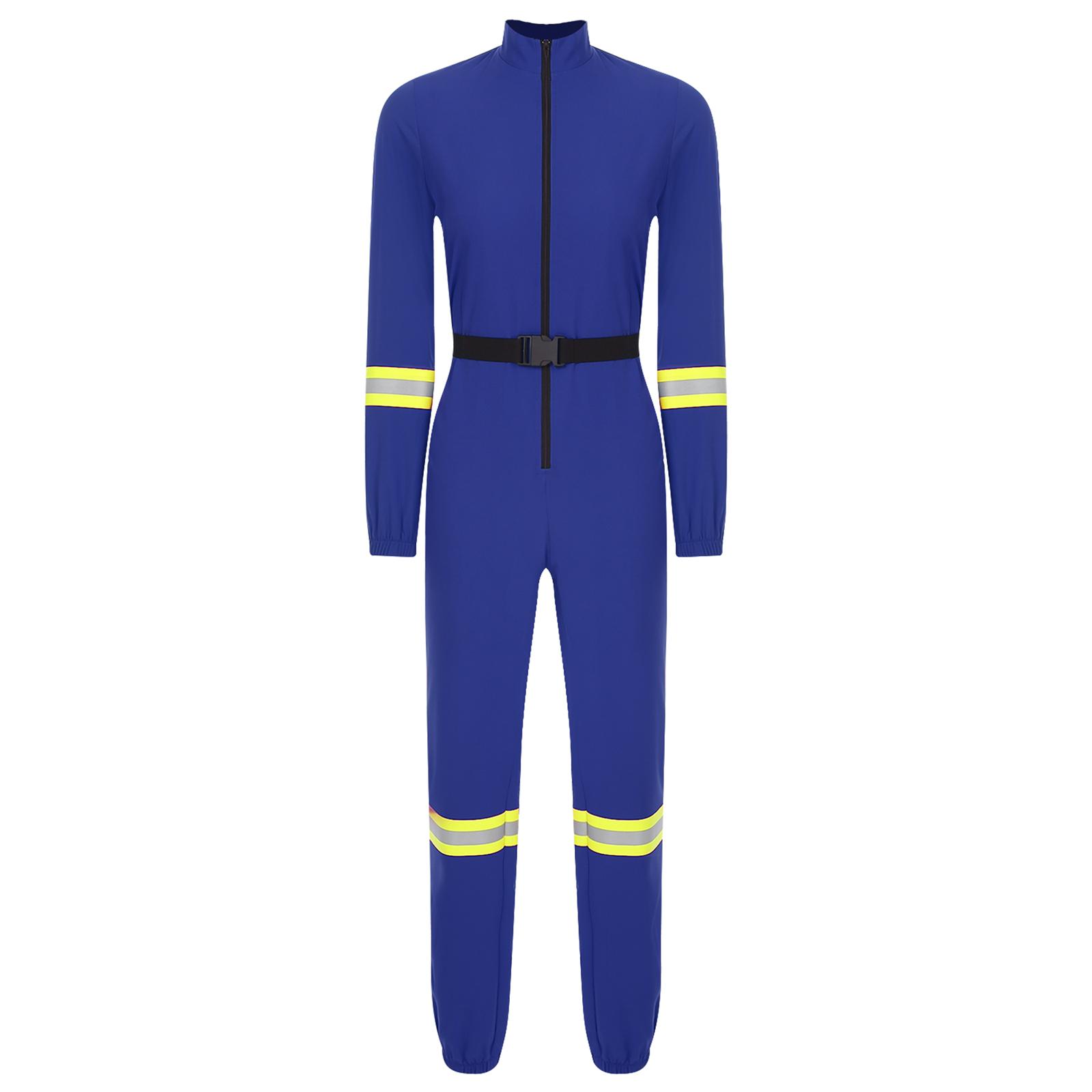 

Жіночий Хелловін Косплей Пожежника Ромпер Дизайн з Поясом Стійка Комір Довгий Рукав Боді Комбінезон на Блискавці спереду 3XL королівський синій колір