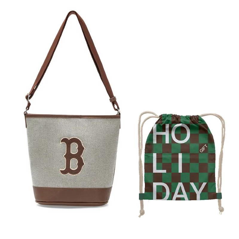 MLB Canvas Bucket Bag , Portable Crossbody Bag , Shoulder Bag Regular Unisex Brown Gray Multicolor (Unisex) Shoulder Bags 3ABMS072N 43BRD