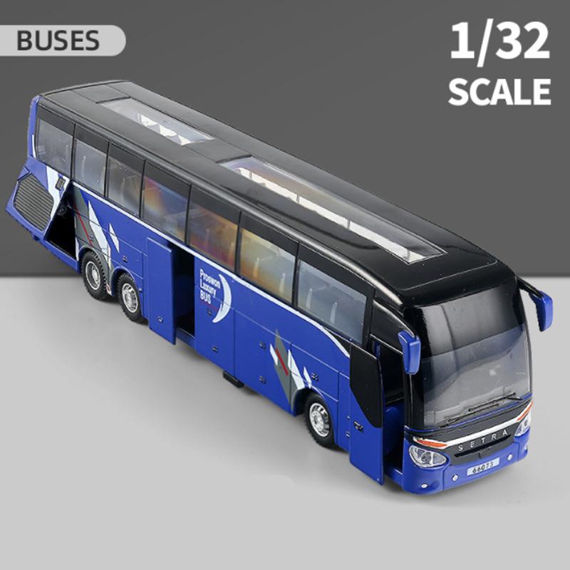 1/32 Electric Tourist Toy Traffic Bus Alloy Car Model Diecasts Simulation Metal Toy Business Bus Model Sound and Light Childrens Gift