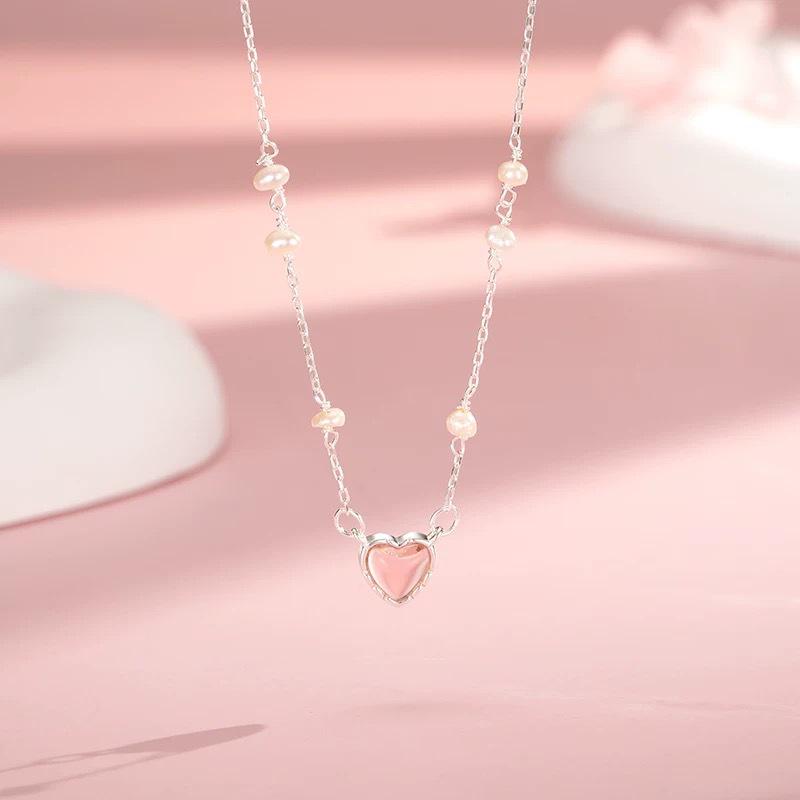 Zhongying Jewelry Peach Heart Love Necklace In Pearl Clavicle Chain Women's Niche Design