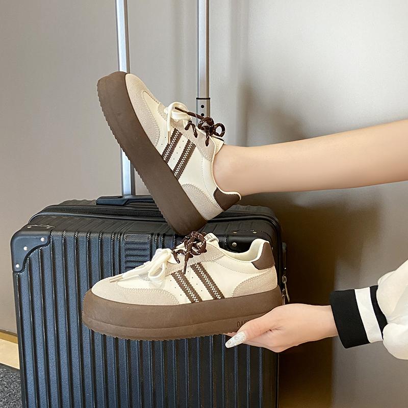 fashion Autumn Thick Sole Round Toe Shoes for Women 2024 High Quality Wear Resistant Lace-up Outdoors Women's Shoes Zapatillas De Mujer