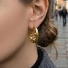 C-Shaped Gold Bead Earrings: European and American Design, Stainless Steel, Thick Gold Plating.