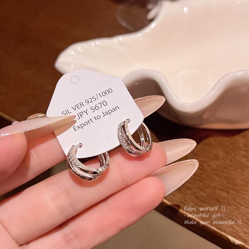 

Элегантные двухслойные серьги-каффы с бриллиантами для женщин — сверкающий, высококачественный аксессуар A1863 серебряный