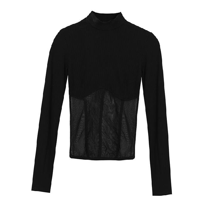 

Летняя женская футболка женская одежда топы с длинным рукавом весна черная тонкая футболка женский укороченный топ сексуальный облегающий Y2k L чёрный