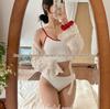 Korean-Style Women's High-Waist Bikini Three-Piece Set - Conservative and Chic Swimwear for Small Chest