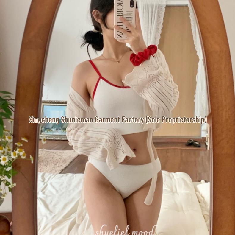 Korean-Style Women's High-Waist Bikini Three-Piece Set - Conservative and Chic Swimwear for Small Chest