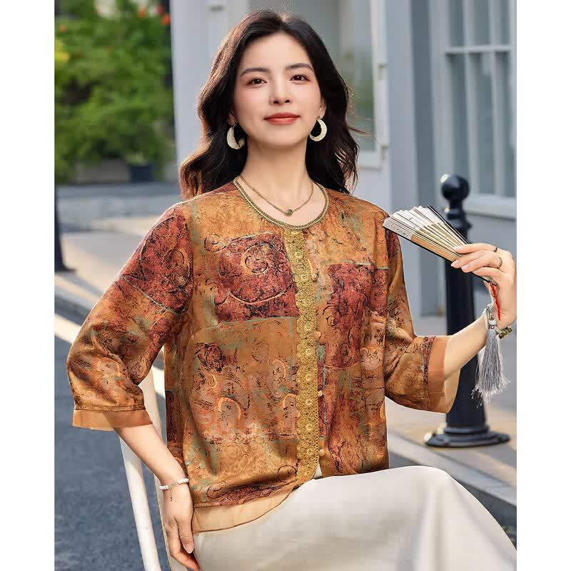 Women's Retro Print Seven-Sleeve Blouse