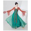 Women's Chinese Classical Dance Costume, Red Green Contrast Color Flowy Chiffon Performance Dress With Long Sleeves