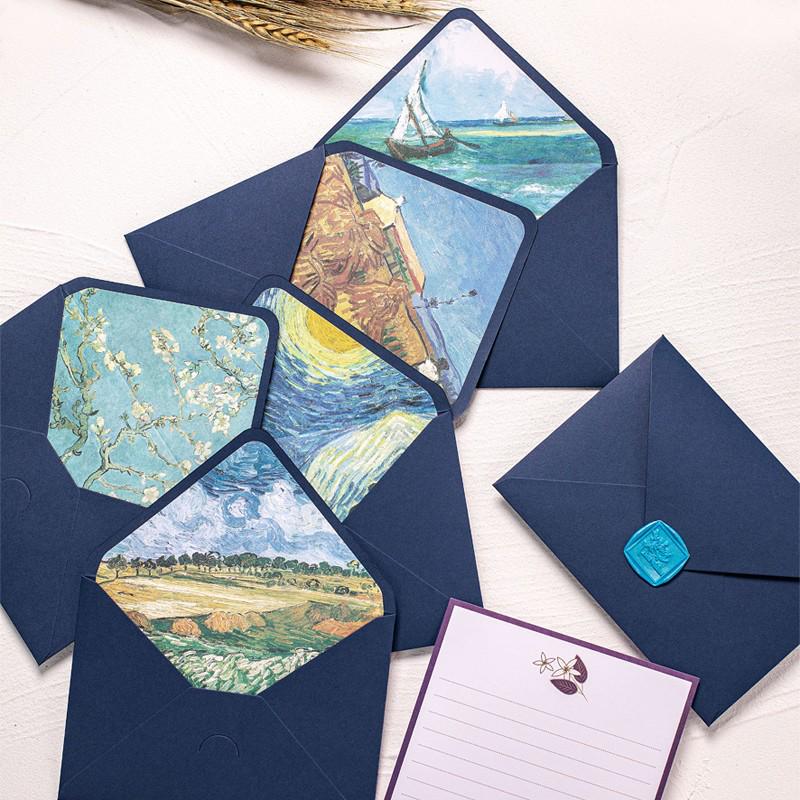 Van Gogh Blue Romantic Lined Envelope with Gold Logo Stamping for Invitations and Postcards