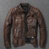 Chinese Size Vintage Yellow Brown Real Cowhide Genuine Leather Jacket Men Motorcycle Coat Mens Biker Clothes Spring Autumn Asian Size 6XL