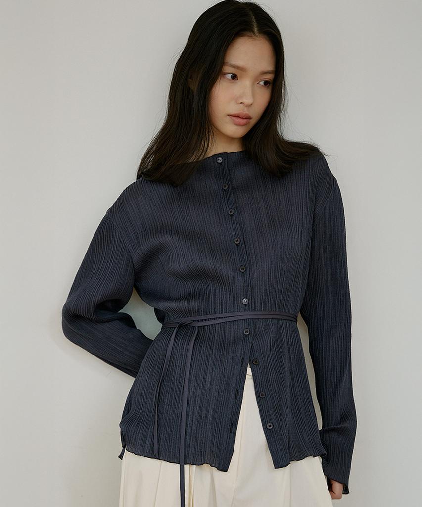 Oeoseoul Pleated Two-Way Blouse [Charcoal]