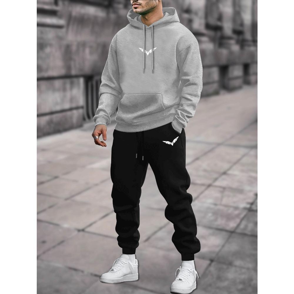 New Autumn and Winter Men's Fashionable Printed Couple Hooded Sweatshirt Two Piece Set, Comfortable Fabric, Suitable for Daily Wear and Travel