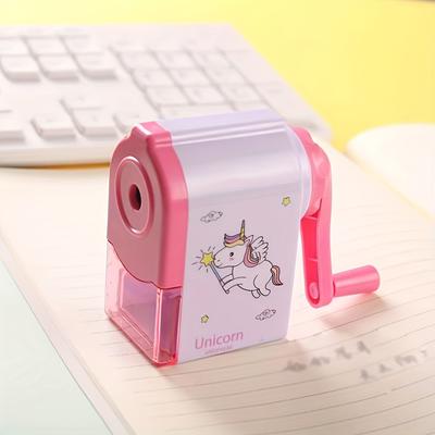 Cute Unicorn Pink Pencil Sharpener, Manual Large Hole Pencil Planer, School Stationery, Auto-Feed And Hand-Crank Pencil Cutter
