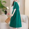 Women's Plus Size Cotton Linen Dress, Loose V-Neck Casual Summer Midi Dress with Pockets (XL-5XL)