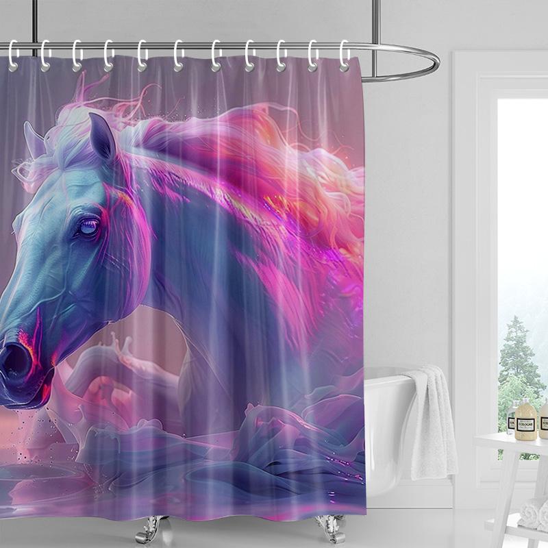 Close-up of a colorful horse Shower Curtain Washable Dirt-Resistant Shower Head waterproof Polyester Bath Curtain For Home Decor