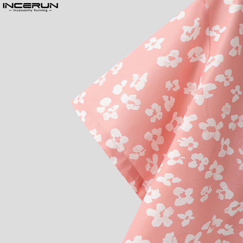 INCERUN S-XXXXXL Men Lapel Neck Short Sleeve Floral Print Buttons Casual Shirts