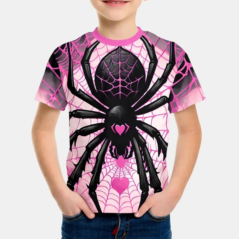 Boys' Clothing Spider 3D Pattern Summer Round Neck Short Sleeved Outdoor Street Fashion Sports Style Boys' T-shirt