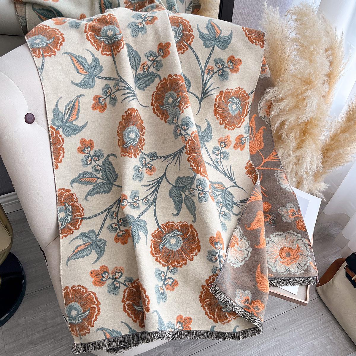 

Luxury Women Soft Winter Cashmere Scarf Fashion Flowers Warm Shawl And Wrap Bandana Pashmina Female Scarves One Size