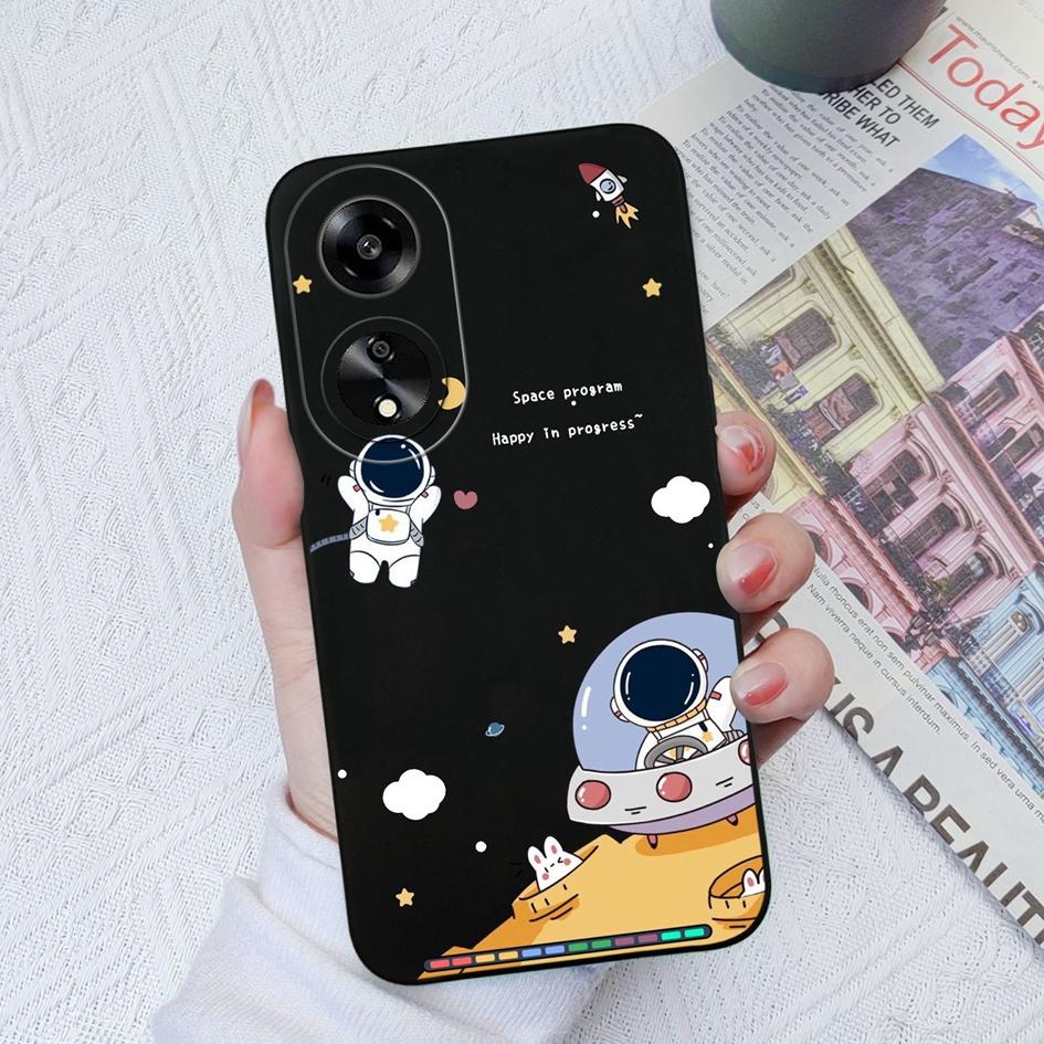 Dla Oppo A11 A1K A7 A15 A35 A52 A55 A1 Etui na telefon Tylna okładka Wzór uroczego kreskówkowego astronauty Miękki płynny silikon Odporny na upadki Pokrowiec dla Oppo Bumper Capa